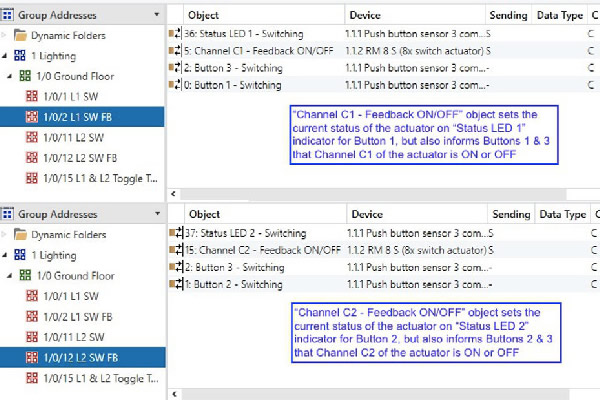 Programming Tips: keeping KNX push buttons in sync with the controlled circuit