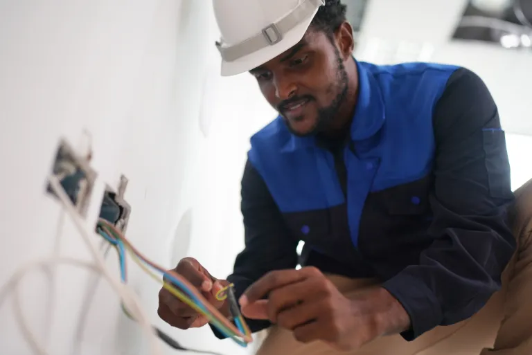 A male electrician working on some wiring